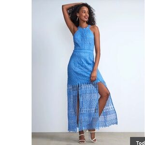 NEW YORK AND CO Blue Crochet Maxi Dress Size M